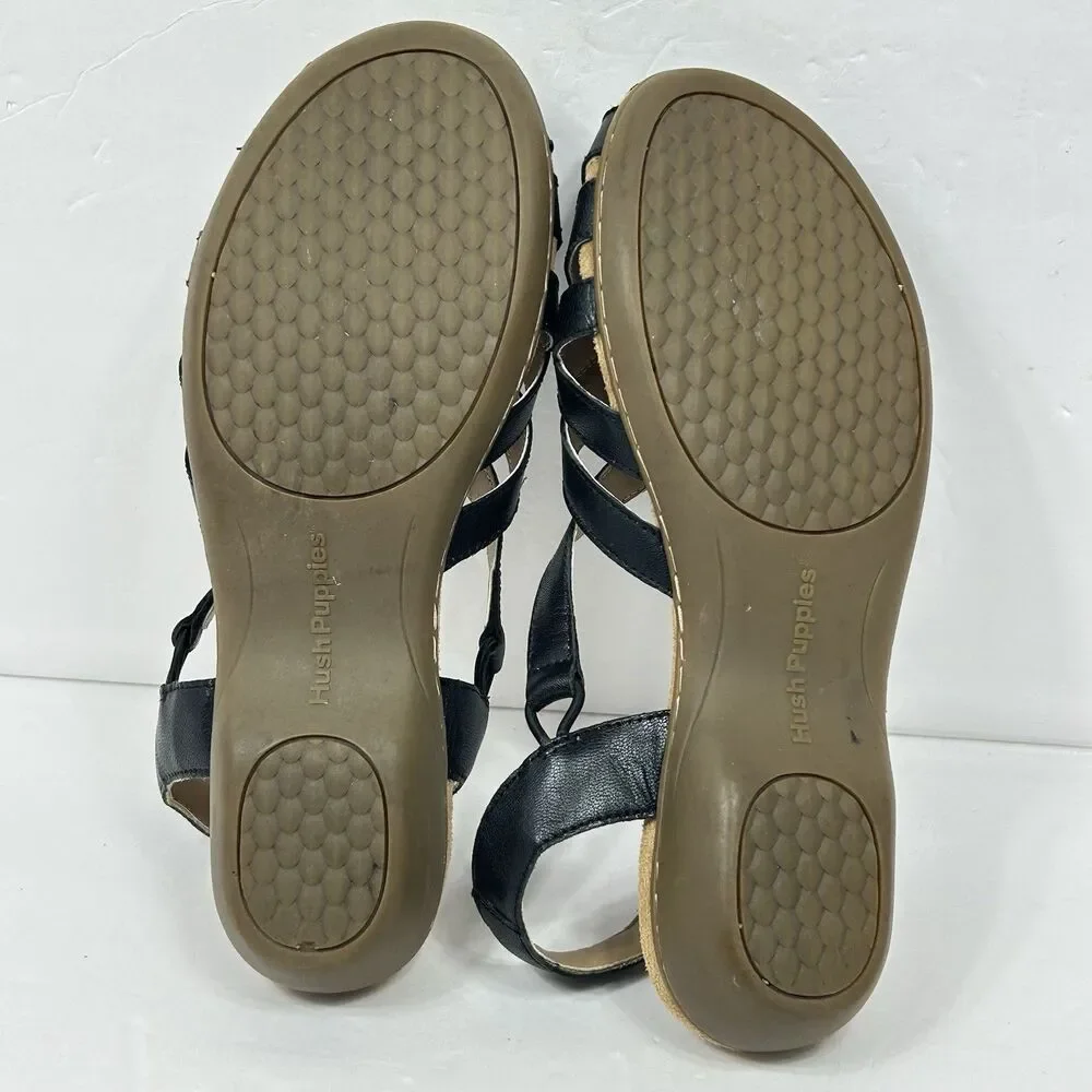 Hush Puppies Ridley Bounce Sandals 8.5 Black Leather Fisherman Strappy HPW10487